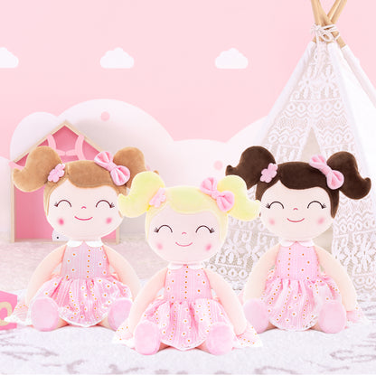 Personalized Plush Doll – Dark Brown Hair with a Pastel Pink Dress