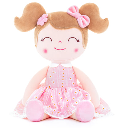 Personalized Plush Doll – Light Brown Hair with a Pastel Pink Dress