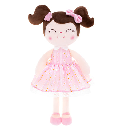 Personalized Plush Doll – Dark Brown Hair with a Pastel Pink Dress