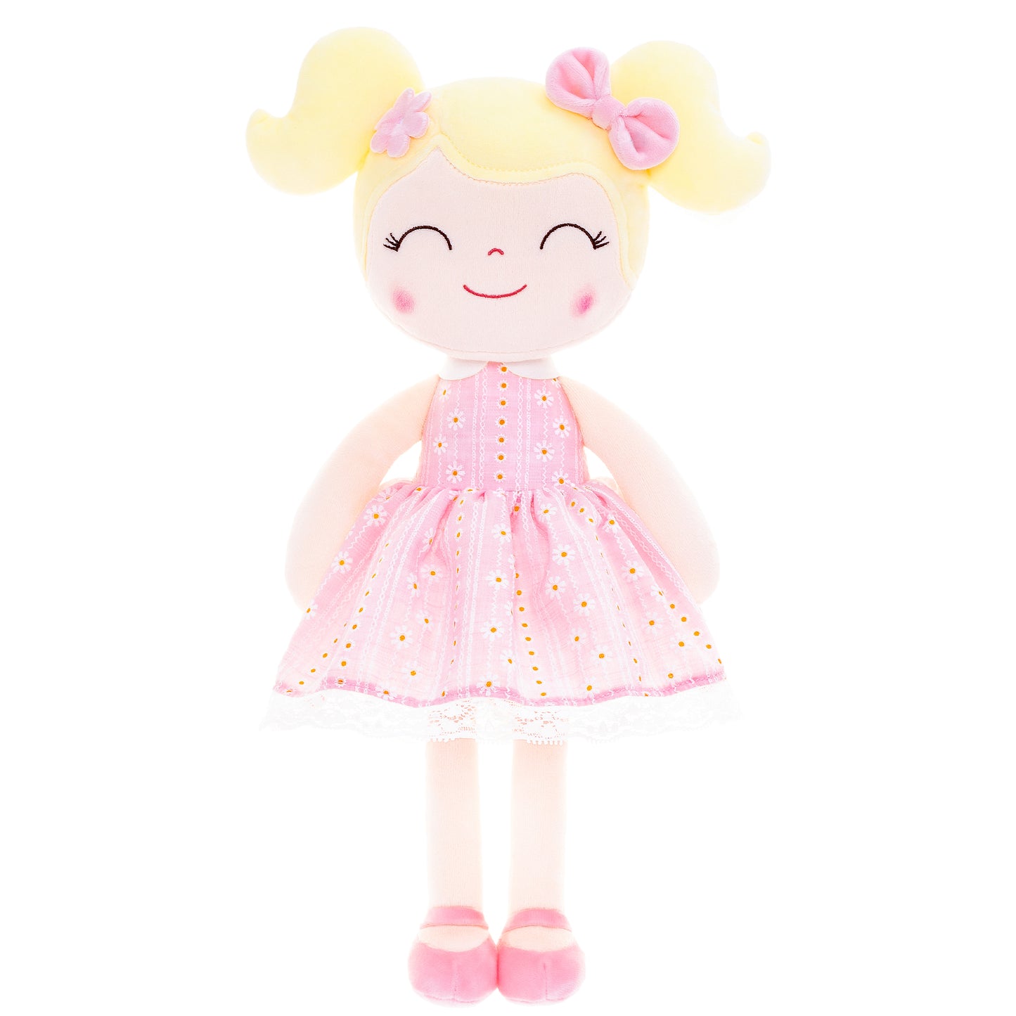 Personalized Plush Doll – Blonde Hair with a Pastel Pink Dress