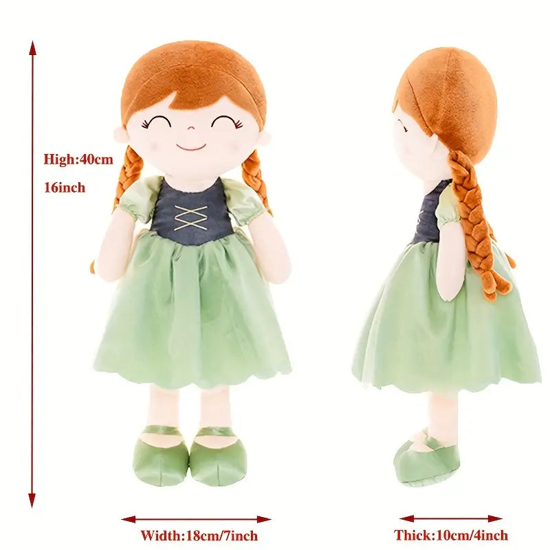 Personalized Princess Plush Doll – Red-Brown Hair with a Green Dress