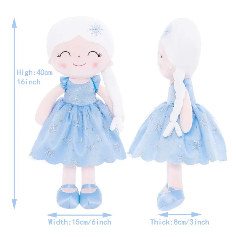 Personalized Princess Plush Doll – White Hair with a Blue Dress