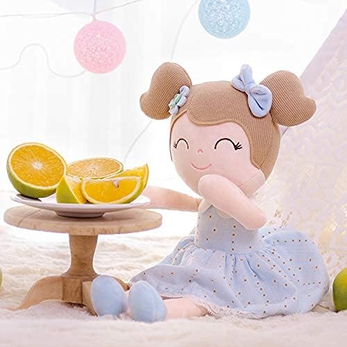 Personalized Spring Blue Plush Doll – Light Brown Hair with Light Blue Dress