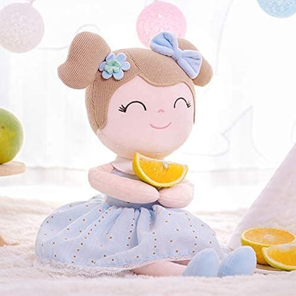 Personalized Spring Blue Plush Doll – Light Brown Hair with Light Blue Dress