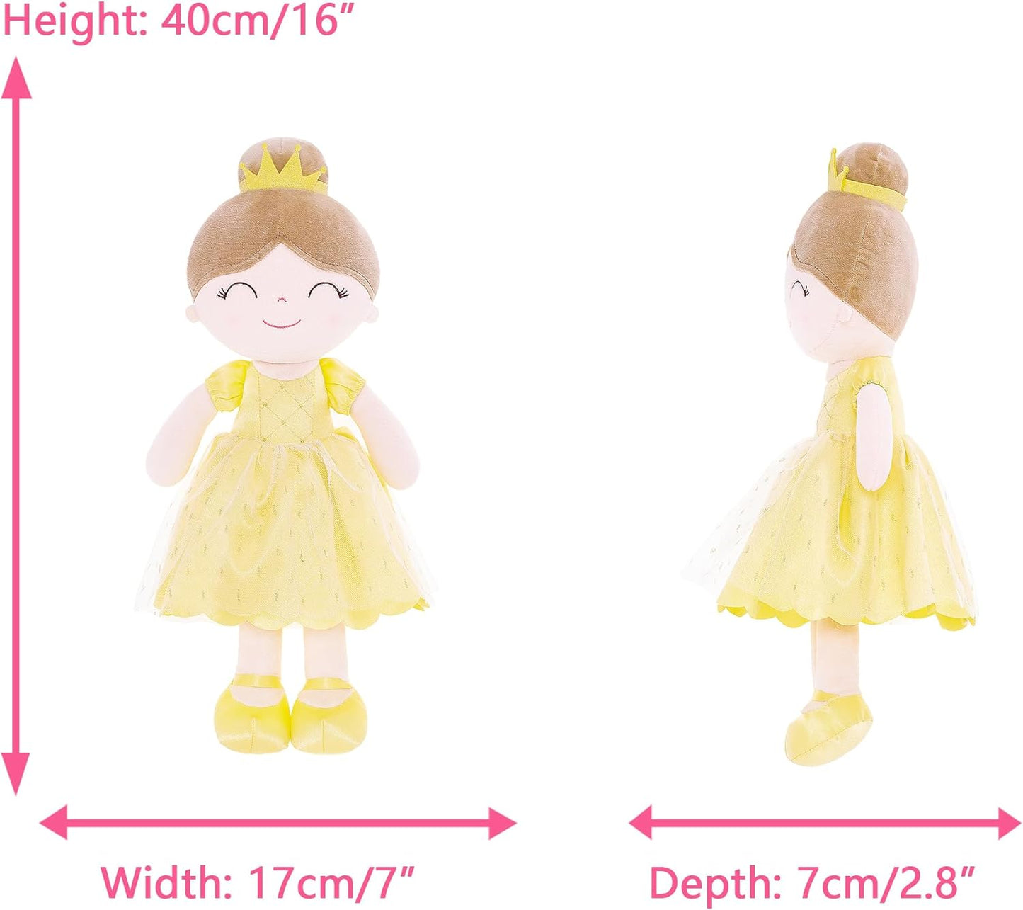 Personalized Princess Plush Doll – Brown Hair with a Yellow Dress