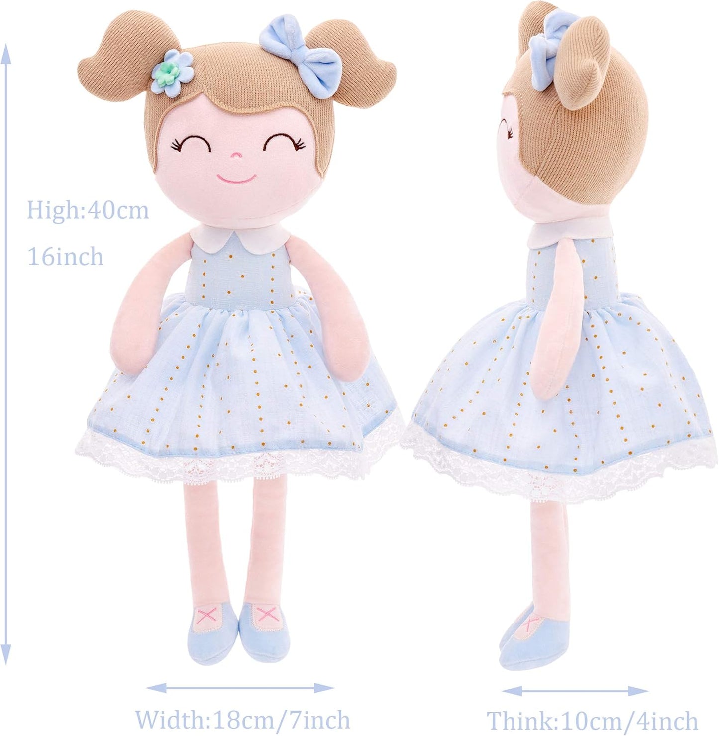 Personalized Spring Blue Plush Doll – Light Brown Hair with Light Blue Dress