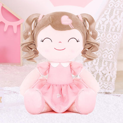 Personalized Plush Doll – Light Brown Curly Hair with a Pink Dress