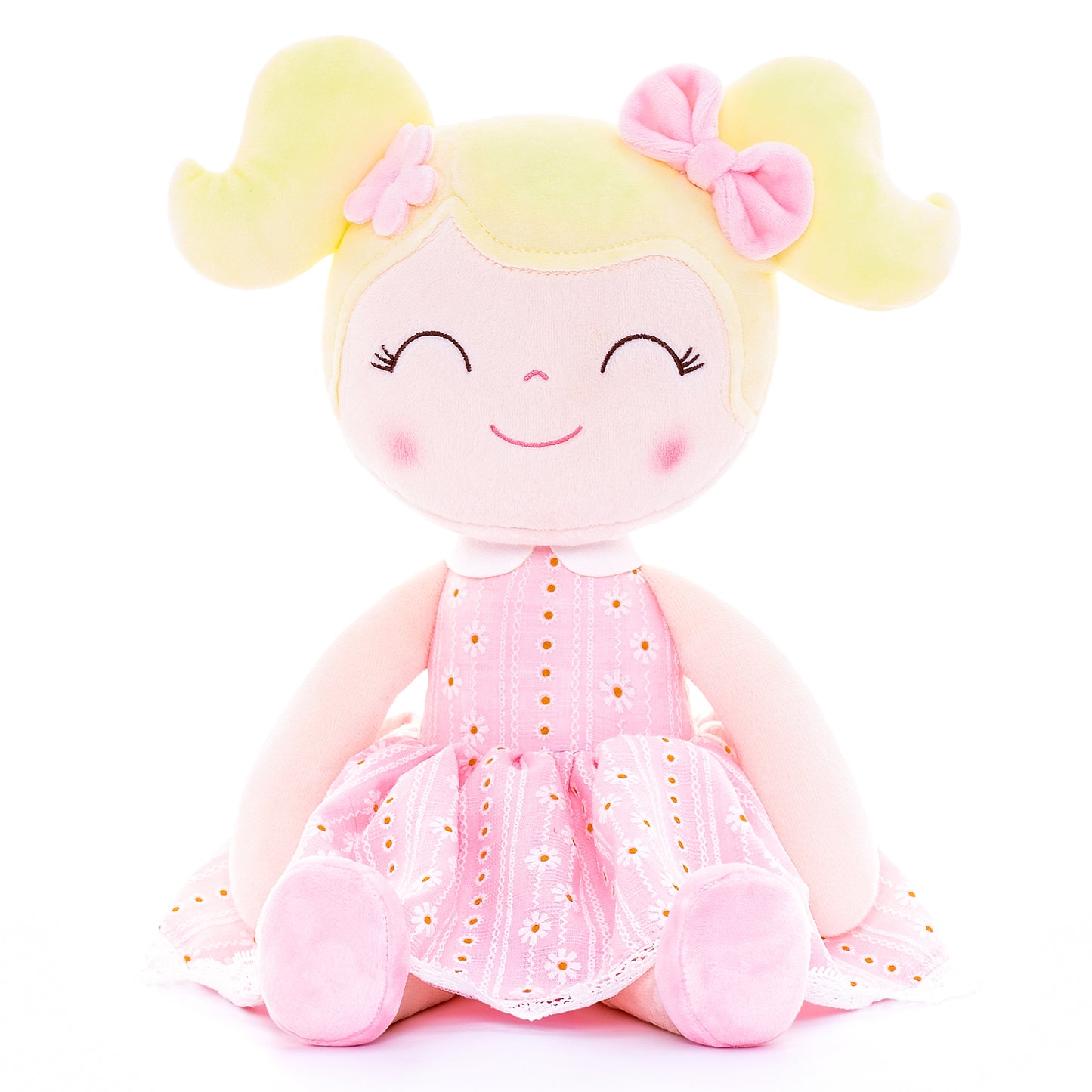 Personalized Plush Doll – Blonde Hair with a Pastel Pink Dress