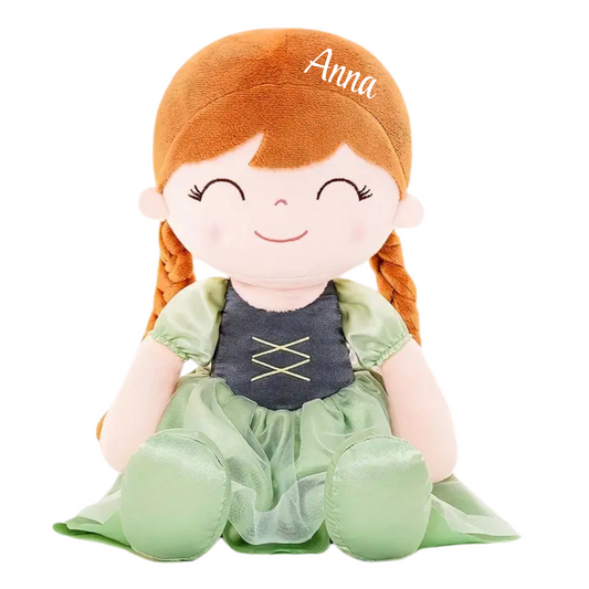 Personalized Princess Plush Doll – Red-Brown Hair with a Green Dress