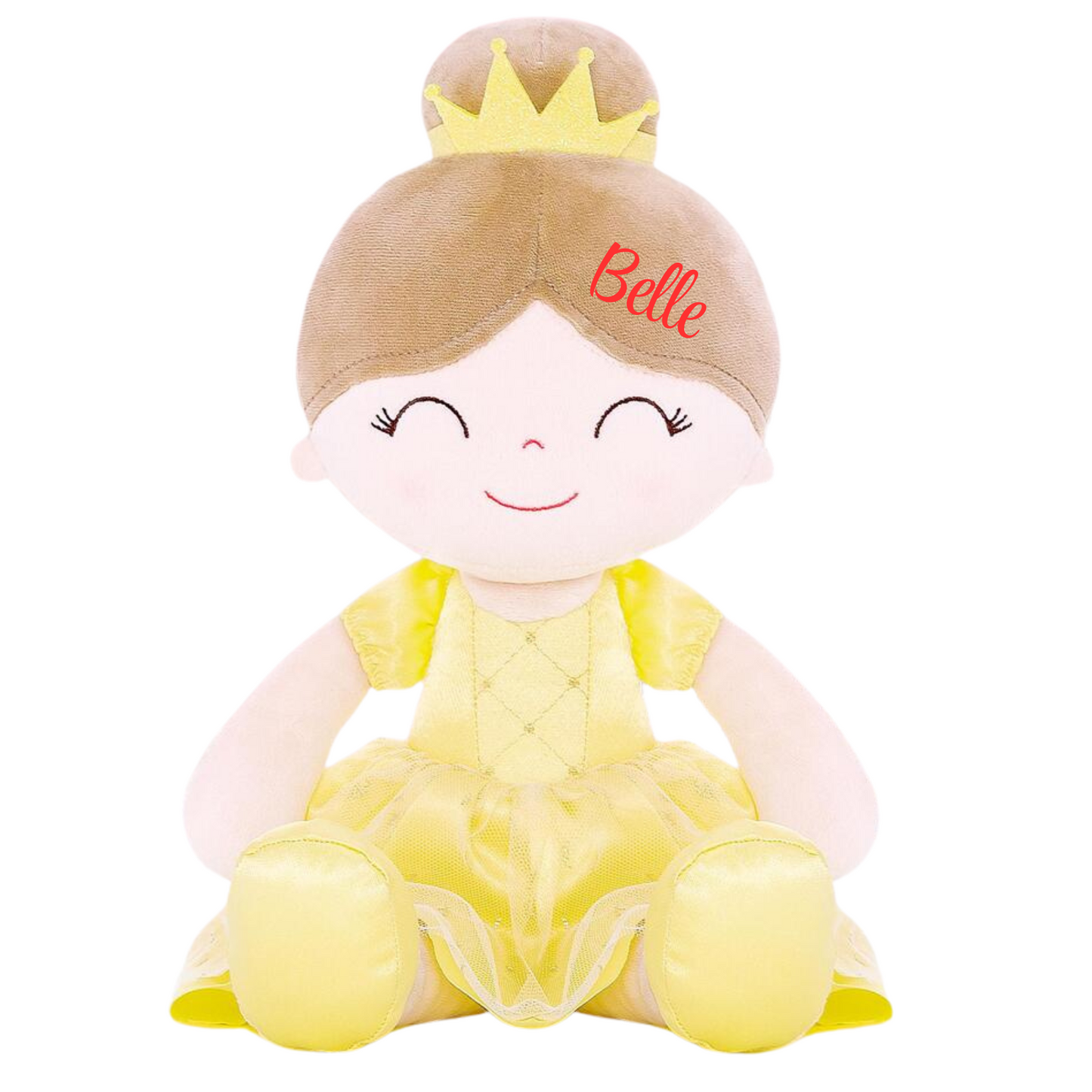 Personalized Princess Plush Doll – Brown Hair with a Yellow Dress