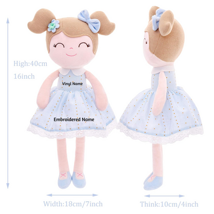 Personalized Spring Blue Plush Doll – Light Brown Hair with Light Blue Dress