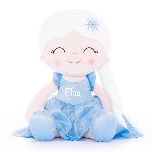 Personalized Princess Plush Doll – White Hair with a Blue Dress