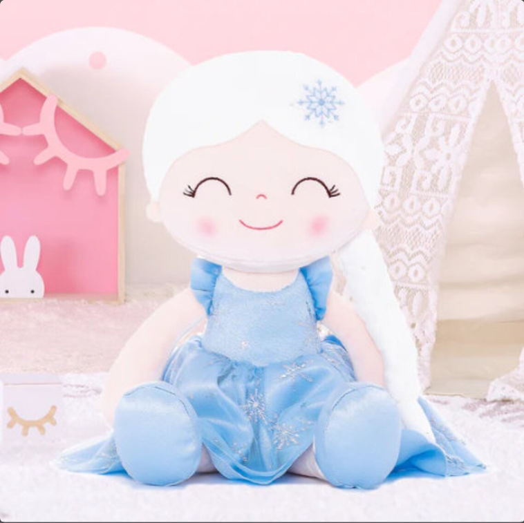 Personalized Princess Plush Doll – White Hair with a Blue Dress