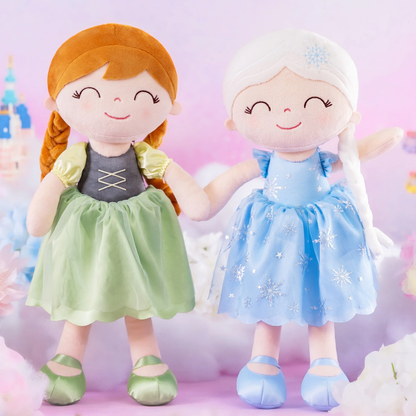 Personalized Princess Plush Doll – Red-Brown Hair with a Green Dress