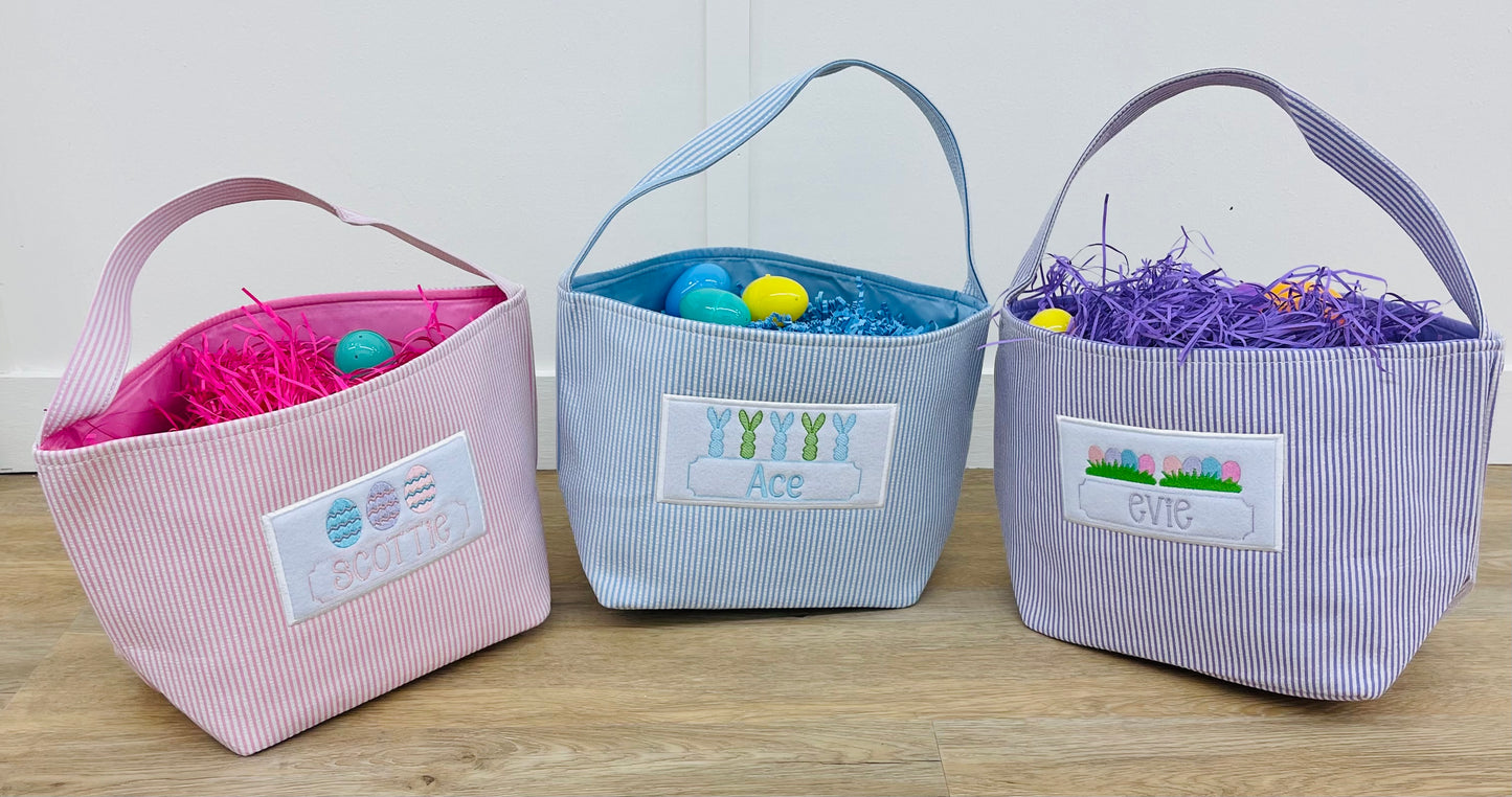 Custom Embroidered Easter Basket - Eggs in Grass