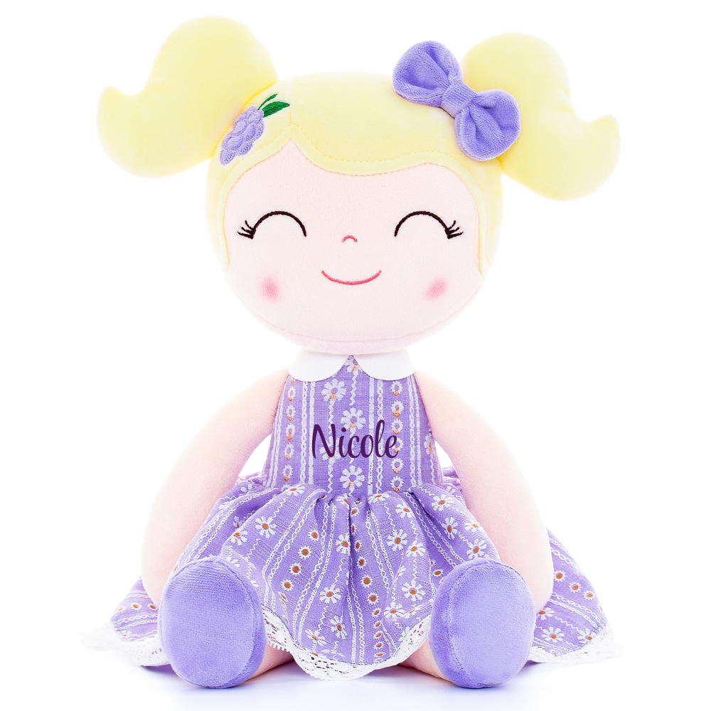 Personalized Plush Doll – Blonde Hair with a Lilac Dress