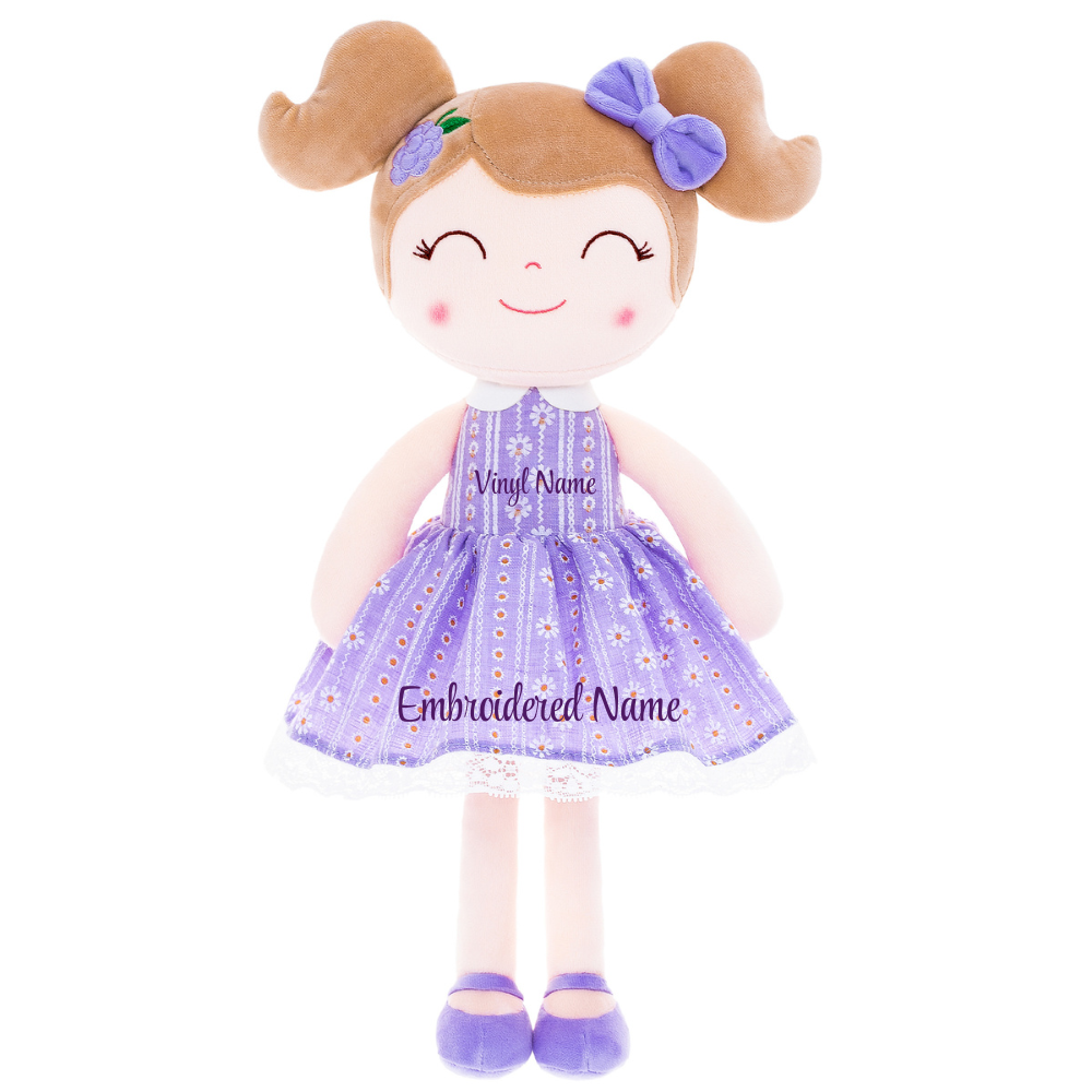 Personalized Plush Doll – Light Brown Hair with a Lilac Dress