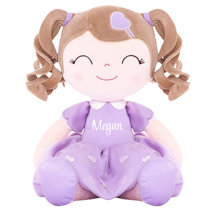 Personalized Plush Doll – Light Brown Curly Hair with a Lilac Dress