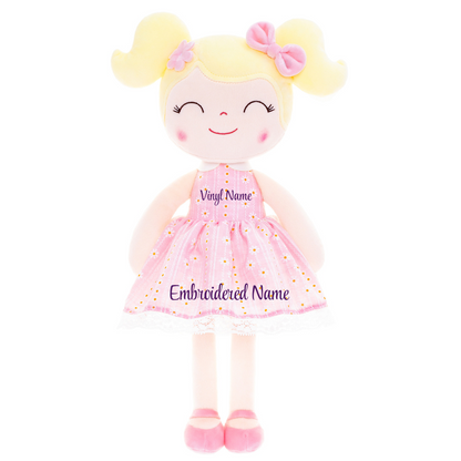 Personalized Plush Doll – Blonde Hair with a Pastel Pink Dress