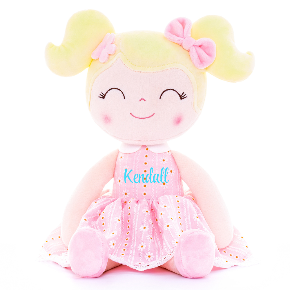 Personalized Plush Doll – Blonde Hair with a Pastel Pink Dress