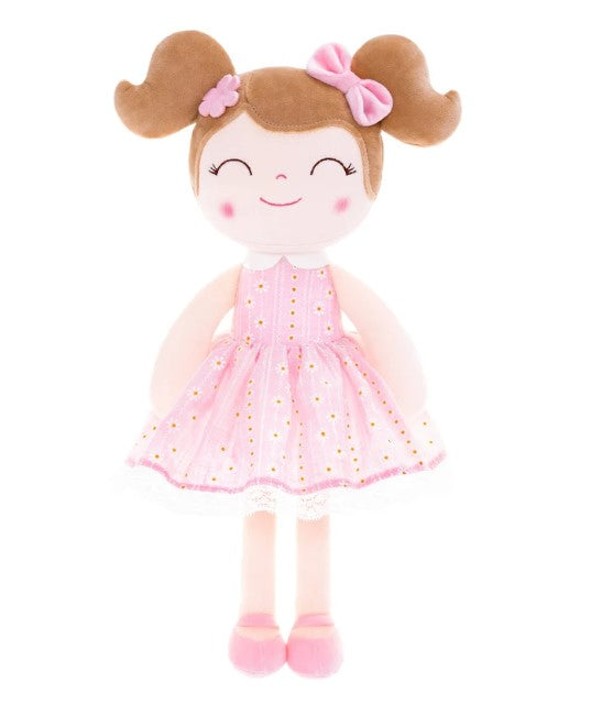 Personalized Plush Doll – Light Brown Hair with a Pastel Pink Dress