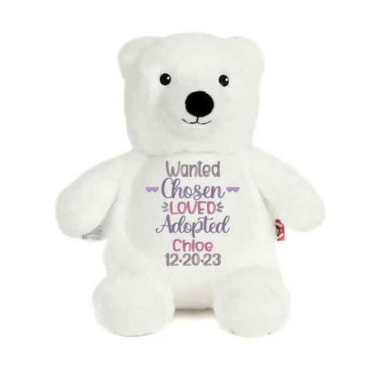 Personalized "Wanted, Chosen, Loved, Adopted" Stuffed Animal