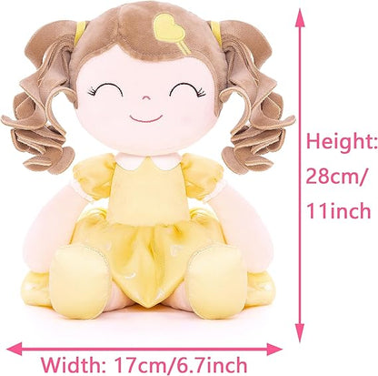 Personalized Plush Doll – Light Brown Curly Hair with a Yellow Dress