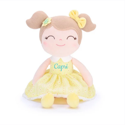 Personalized Plush Doll – Light Brown Hair with a Yellow Dress