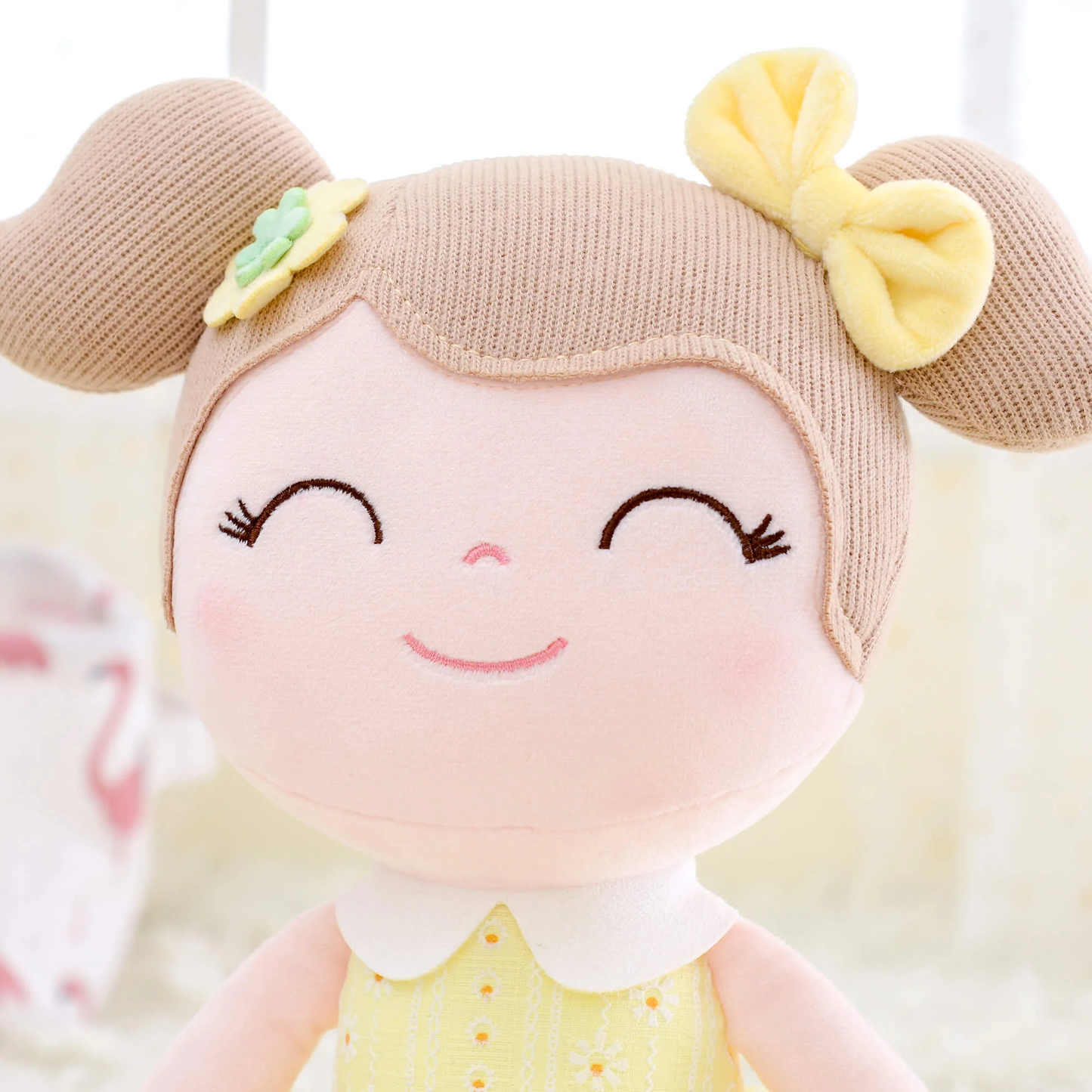 Personalized Plush Doll – Light Brown Hair with a Yellow Dress