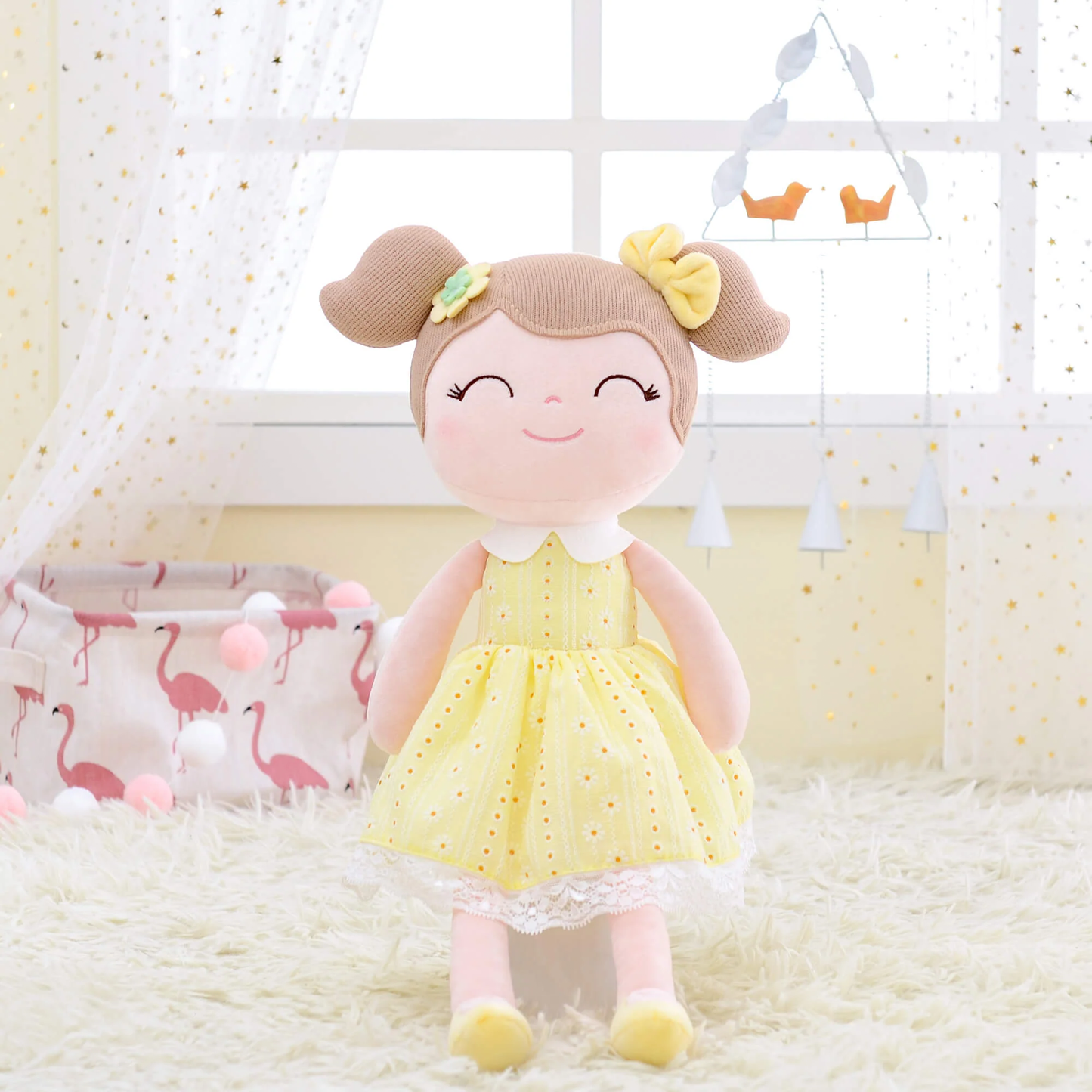 Personalized Plush Doll – Light Brown Hair with a Yellow Dress