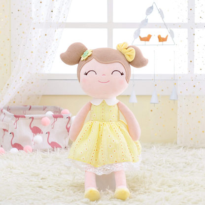 Personalized Plush Doll – Light Brown Hair with a Yellow Dress