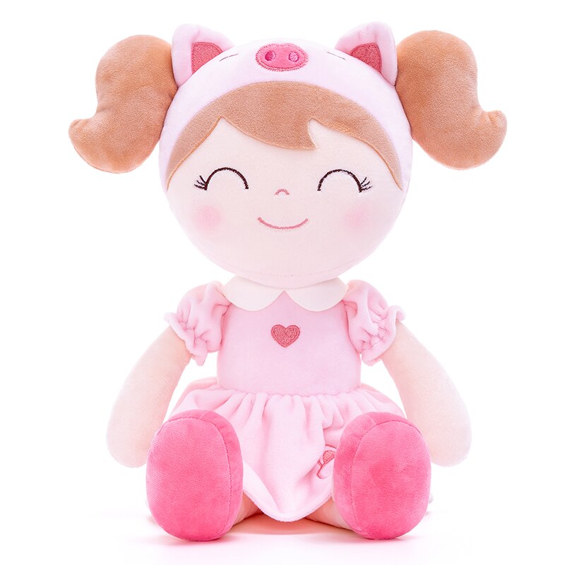 Personalized Plush Pig Doll – Light Brown Hair with a Pink Dress