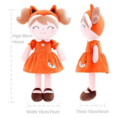 Personalized Plush Fox Doll – Light Brown Hair with an Orange Dress