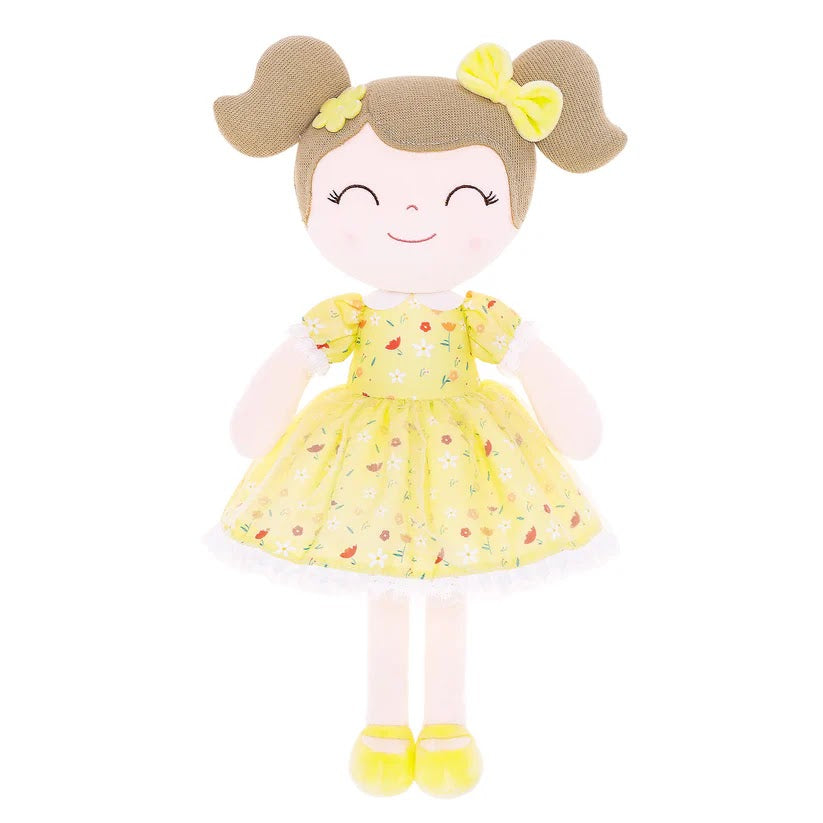 Personalized Plush Doll – Light Brown Hair with a Yellow Floral Dress