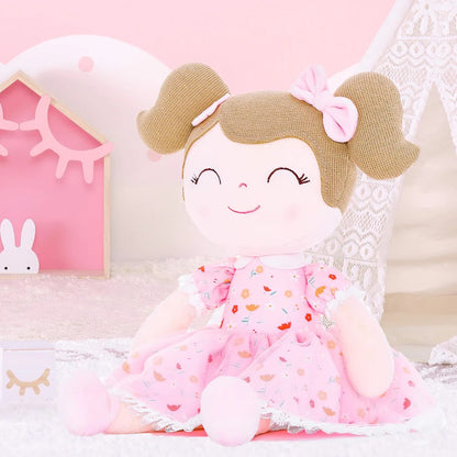 Personalized Plush Doll – Light Brown Hair with a Pink Floral Dress