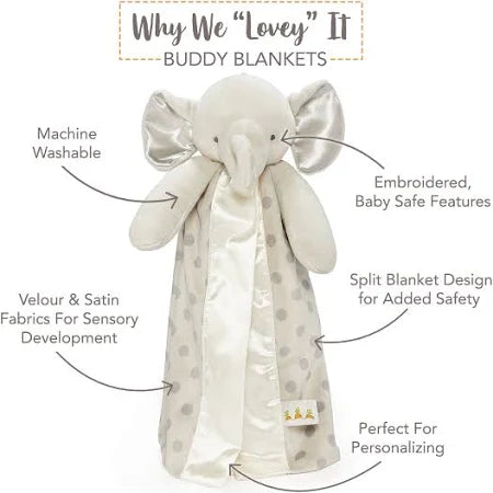 Personalized Plush Elephant Lovey - Gray Dots